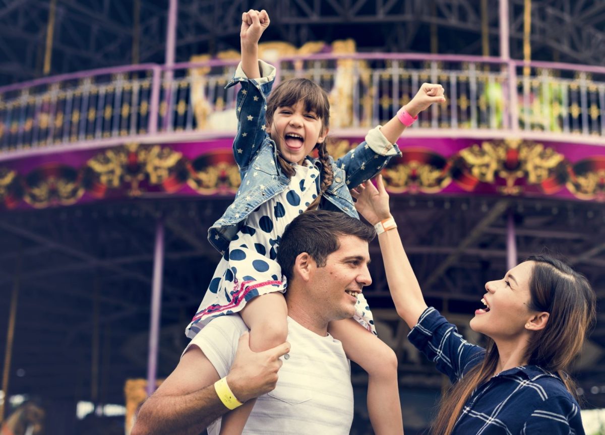 family at amusement park