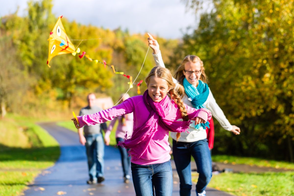family flying kites