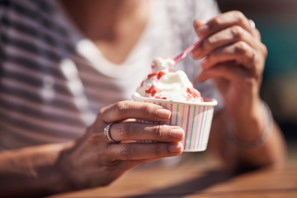 Woman eating ice cream