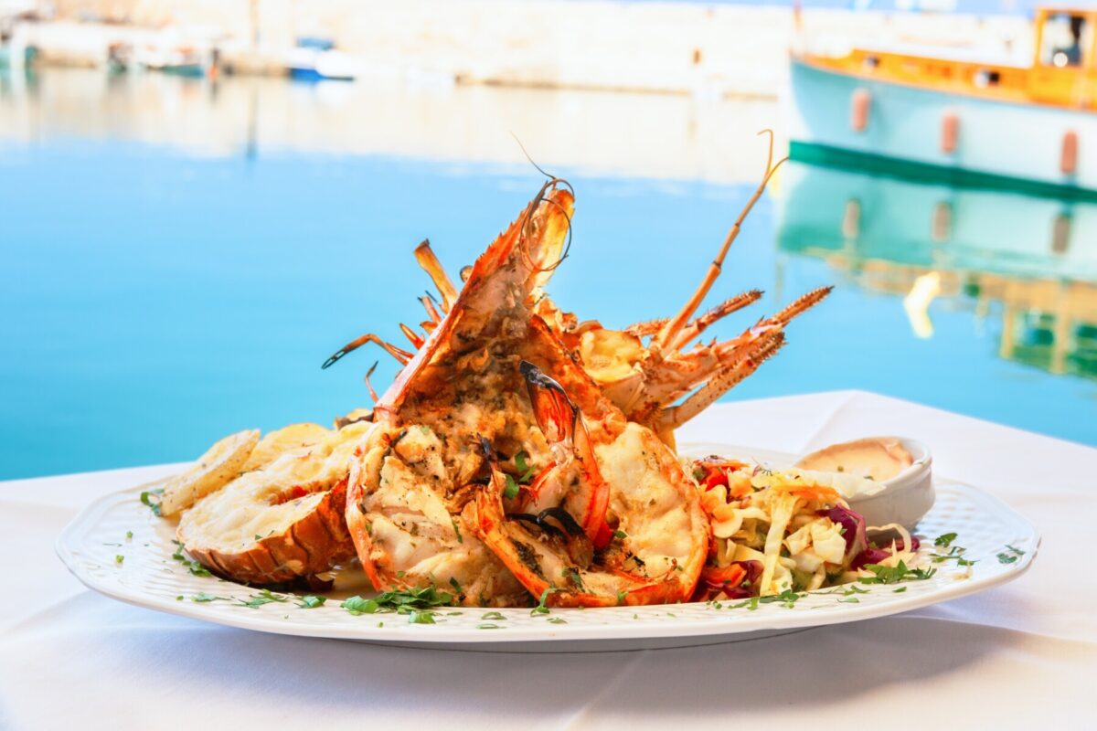 seafood plate by the water